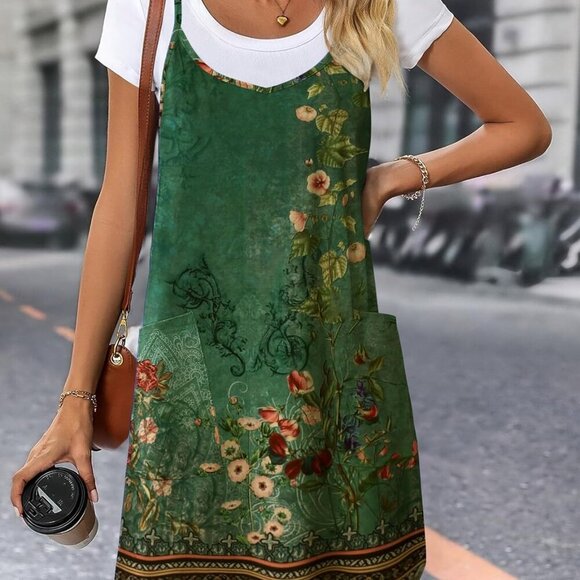 Women Casual Mini Sundress Polyester Spaghetti Strap Pockets Summer - Picture 2 of 5